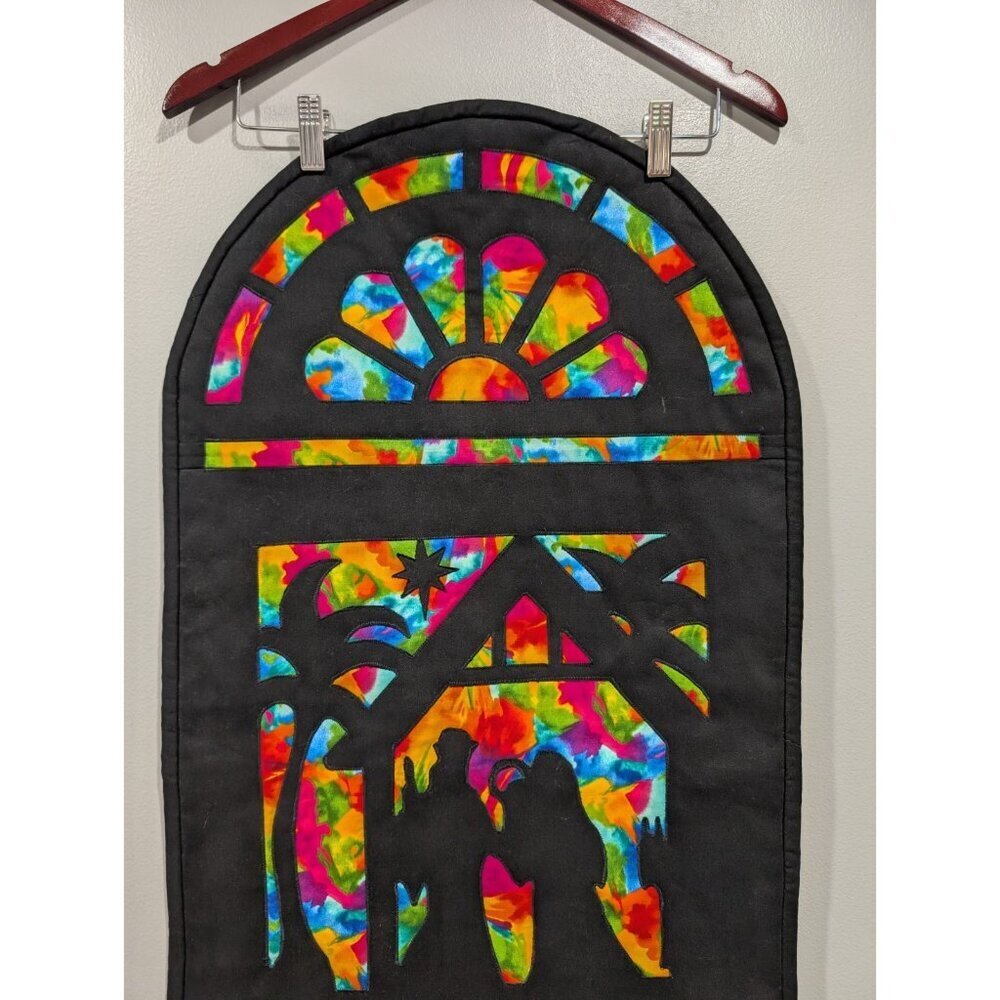 Nativity Table-Runner Wall Hanging Stained Glass Look Christmas Colorful 38x18 - Picture 10 of 14